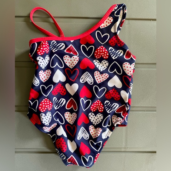 OP Ocean sz 3T Pacific Patriotic Heart One Piece Swimsuit - Picture 2 of 4